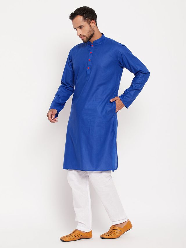 Men's Blue Cotton Straight Kurta Pyjama Set