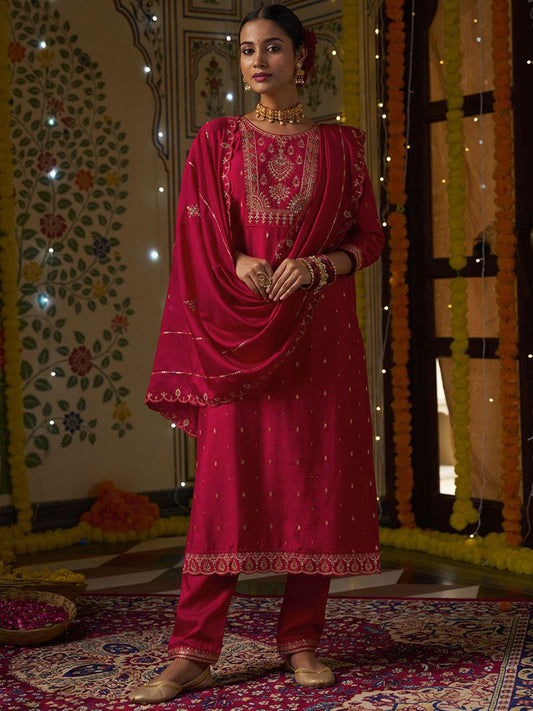 Dhiyona CH Women Floral Embroidered Kurta with Trousers & Dupatta