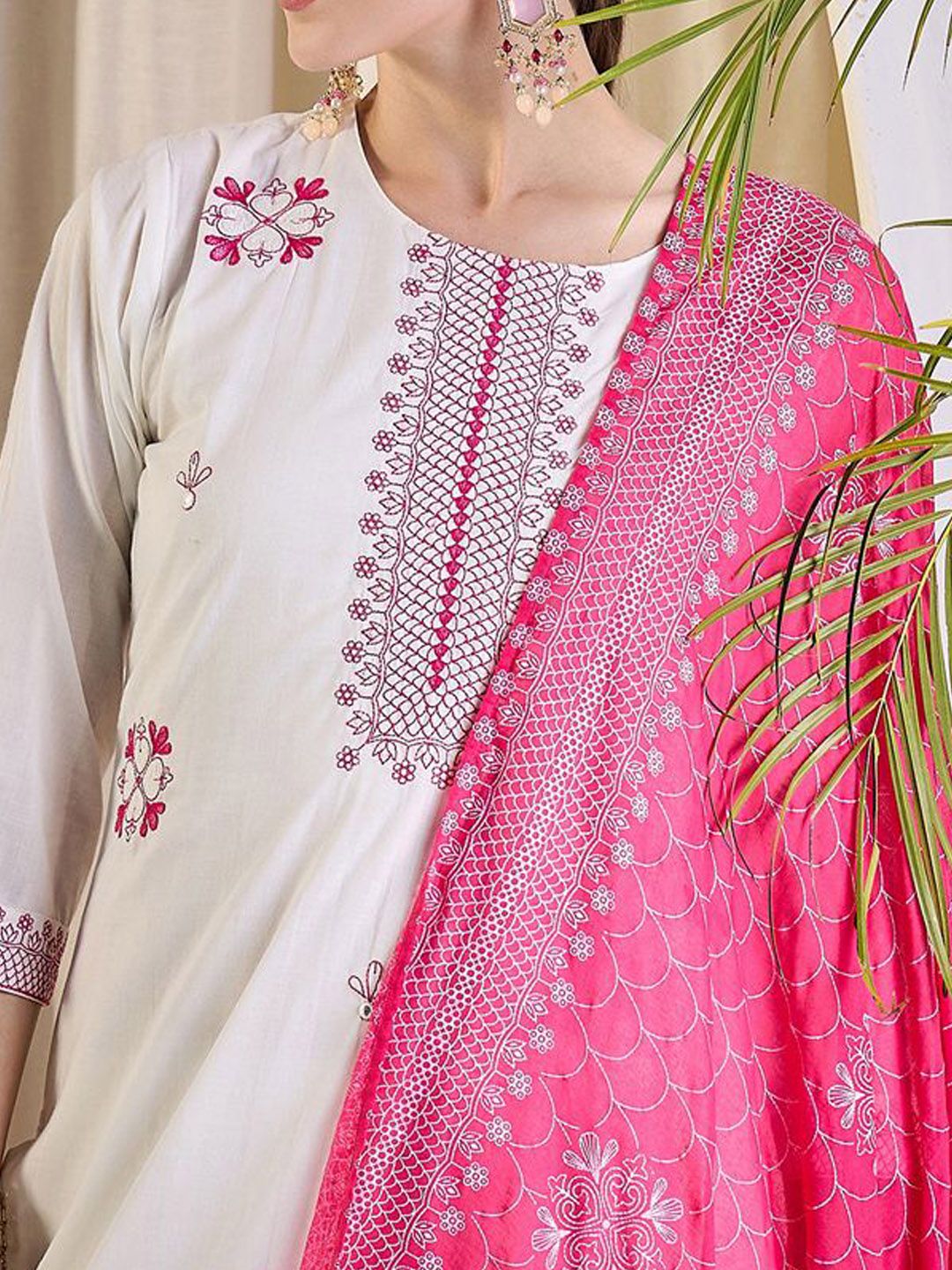 Women Ethnic Motifs Embroidered Cotton Kurta with Trousers & Dupatta