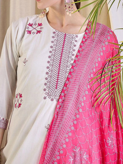 Women Ethnic Motifs Embroidered Cotton Kurta with Trousers & Dupatta