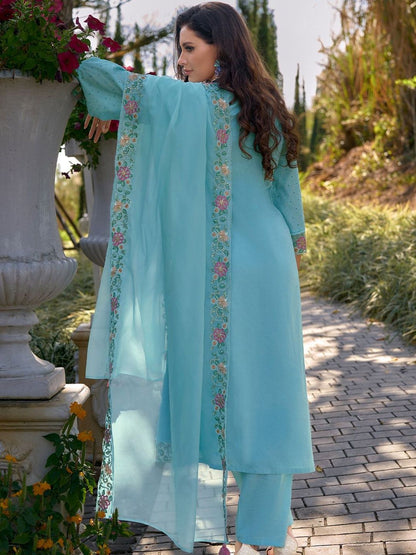 Women Floral Embroidered Regular Thread Work Pure Cotton Kurta with Trousers & With Dupatta