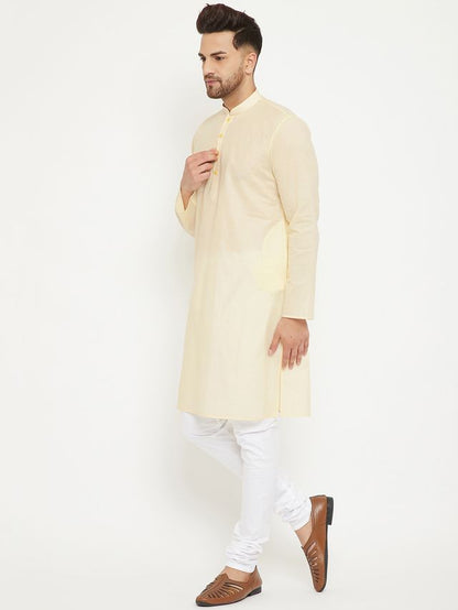 Men's Cream Cotton Straight Kurta Pyjama Set