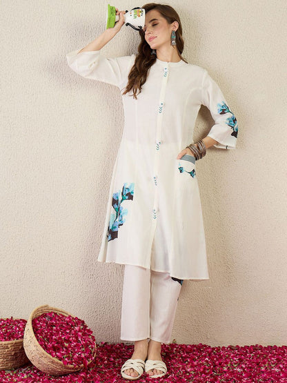 Dhiyona IE Printed Pure Cotton Straight Tunic With Trousers Co-Ords