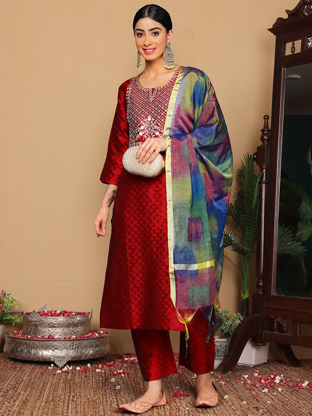 Dhiyona VA Women's Ethnic Motifs Embroidered Regular Gotta Patti Kurta with Trousers & With Dupatta
