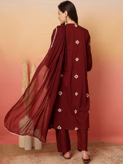 Dhiyona SN Women's Embroidered 100% Cotton Anarkali Kurta & Trouser With Dupatta