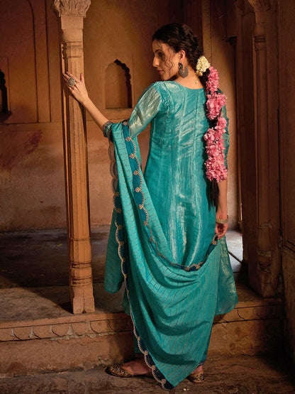 Dhiyona CH Women Floral Embroidered Regular Sequinned Kurta with Trousers & Dupatta