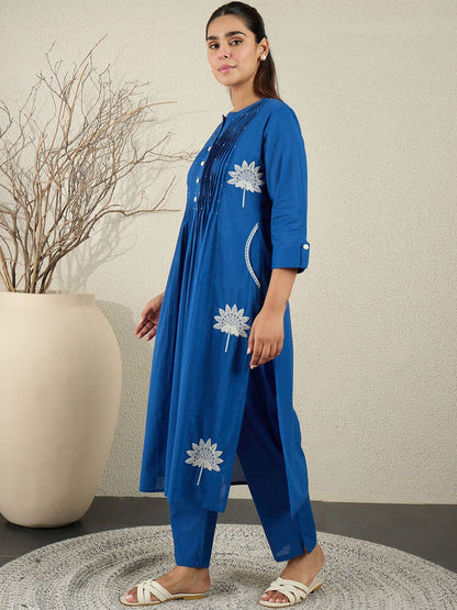 Dhiyona IE Blue Embroidered Top With Trouser Co-Ords