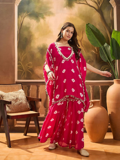 Dhiyona SN Women's Bandhej Printed Kaftan & Tube Top With Sharara