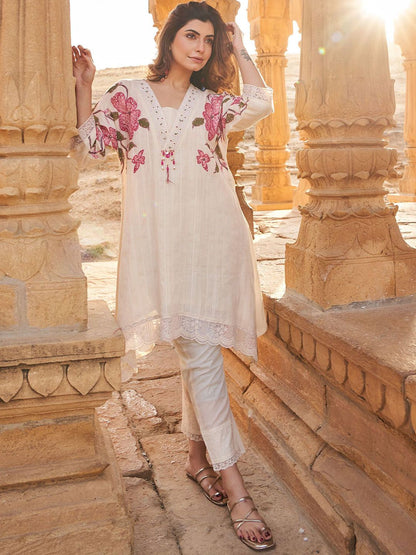 Dhiyona IE Indo era Printed Pure Cotton V Neck Top With Trousers Co-Ords Set