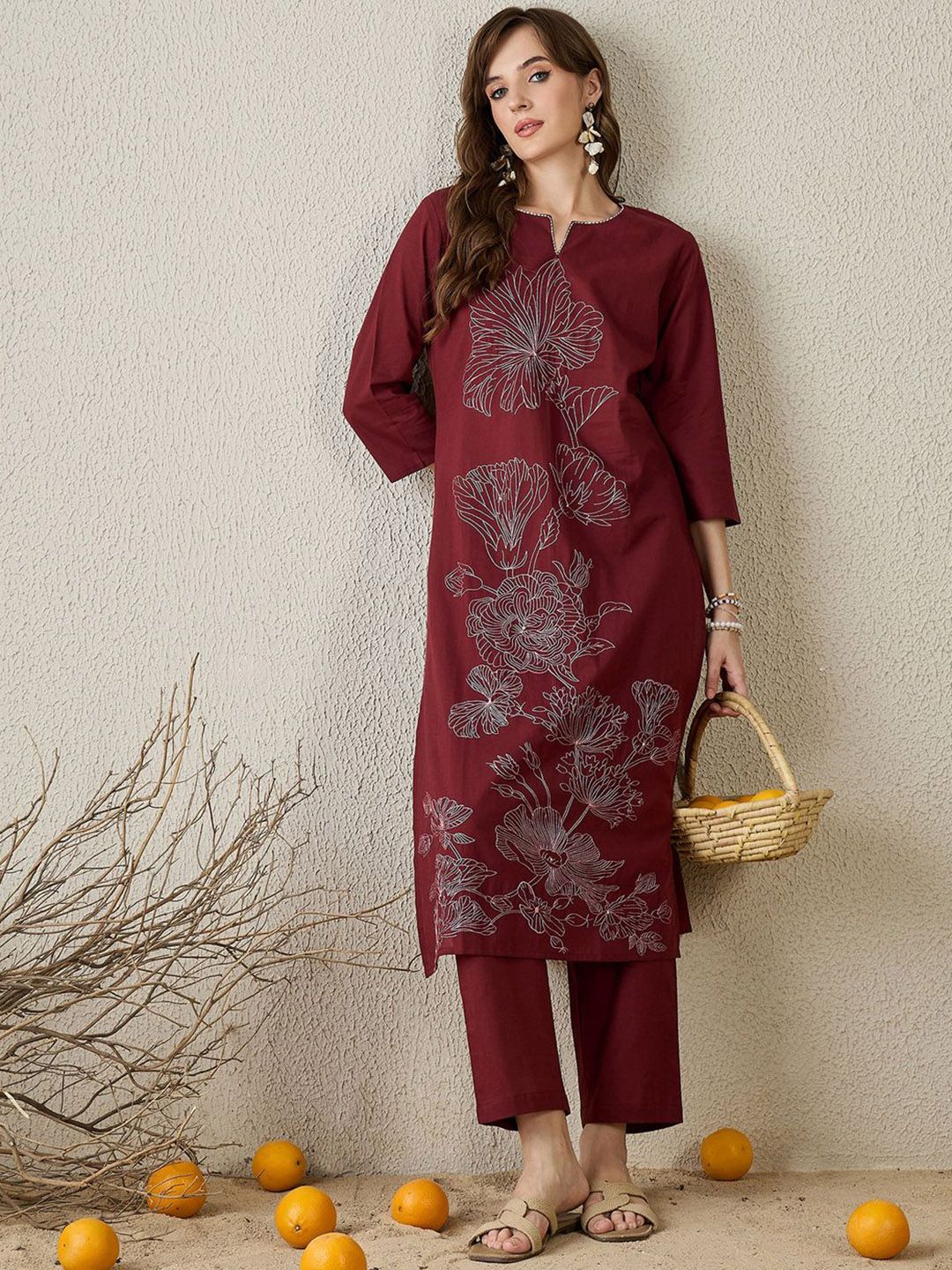 Dhiyona IE Embroidered Pure Cotton Tunic With Trouser