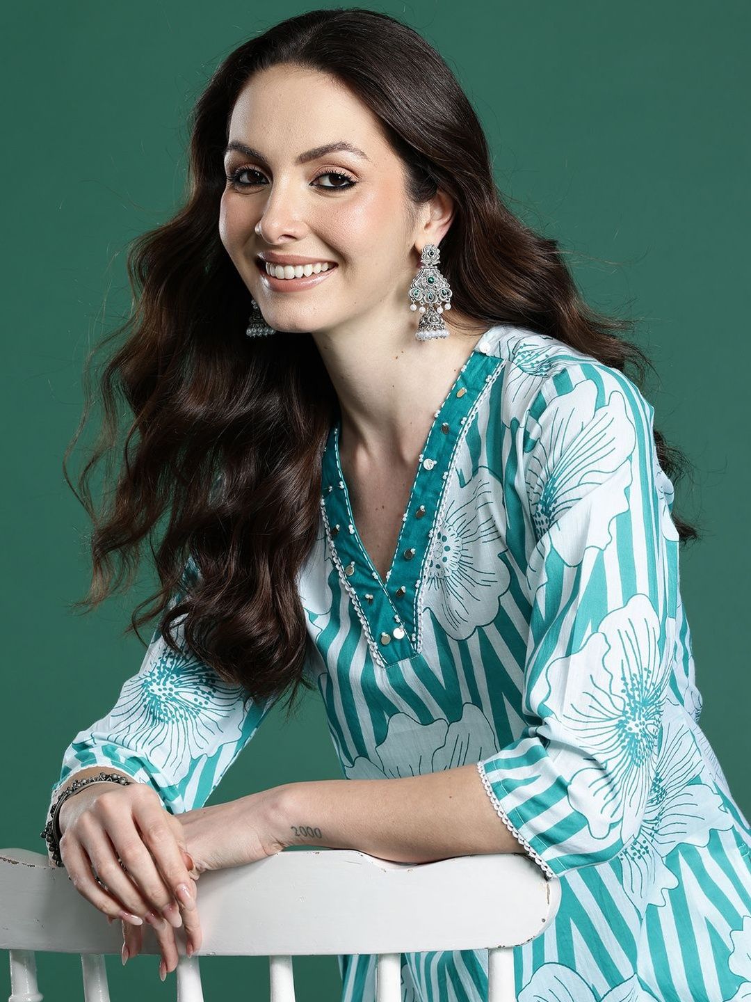 Women Floral Printed Regular Pure Cotton Kurta with Trousers