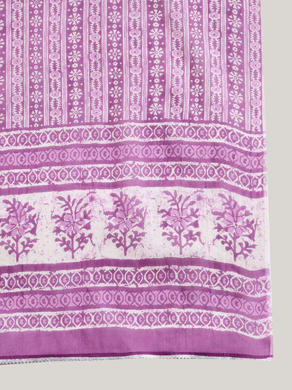 Dhiyona IE Purple Floral Printed Mirror Work Pure Cotton Kurta with Trousers & Dupatta