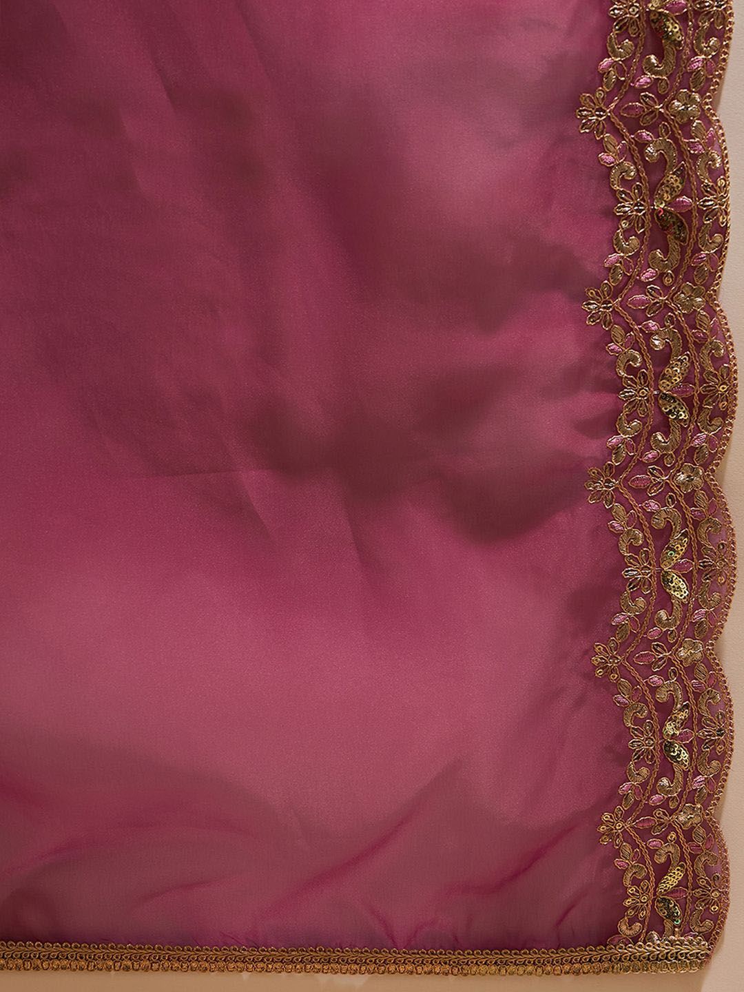 Dhiyona IE Floral Embroidered Straight Sequinned Liva Kurta with Trousers & Dupatta