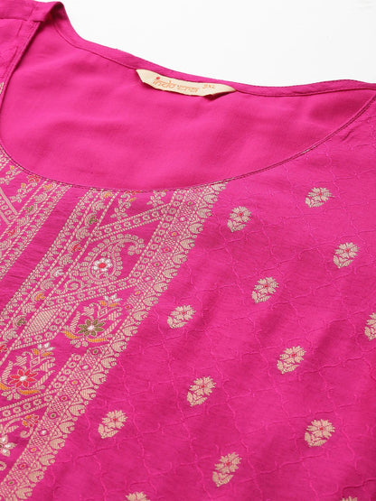 Plus Size Woven Design Kurta with Palazzos & Dupatta