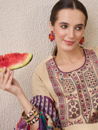 Women Ethnic Motifs Embroidered Regular Thread Work Kurta with Salwar & With Dupatta