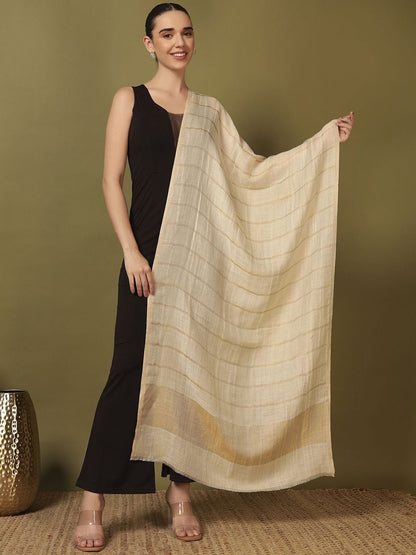 Dhiyona PA Checked Woven Design Reversible Gulzarim Pashmina Fine Wool Shawl