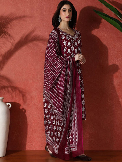 Dhiyona SN Women's Embroidered Pure Cotton Kurta & Trouser With Dupatta