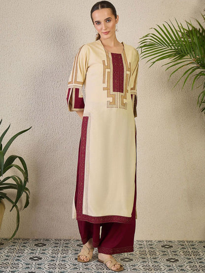 Dhiyona IE Embroidered Round Neck Kurta With Palazzos