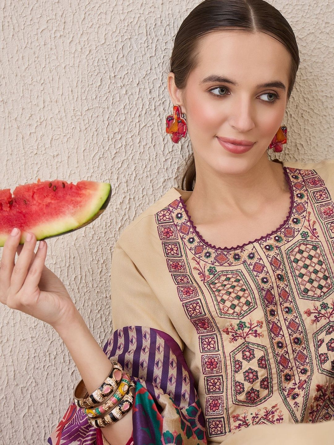 Women Ethnic Motifs Embroidered Regular Thread Work Kurta with Salwar & Dupatta