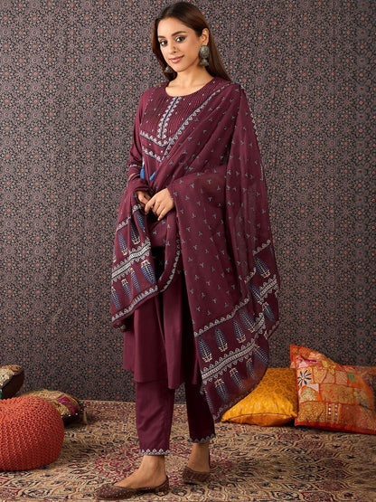 Women Ethnic Motifs Printed Cotton A-Line Kurta with Trousers & Dupatta