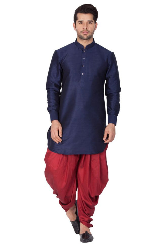 Men's Blue Silk Blend Pathani Kurta and Dhoti Set