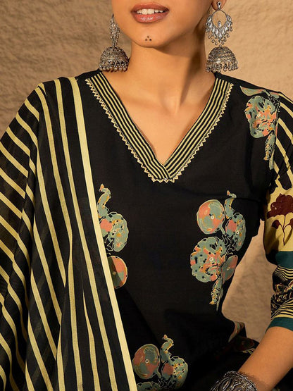 Women Floral Printed Pure Cotton Kurta with Trouser & Dupatta