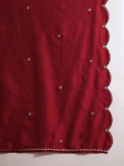 Dhiyona SN Women's Maroon Floral Embroidered Sequinned Anarkali Kurta With Trouser & Dupatta