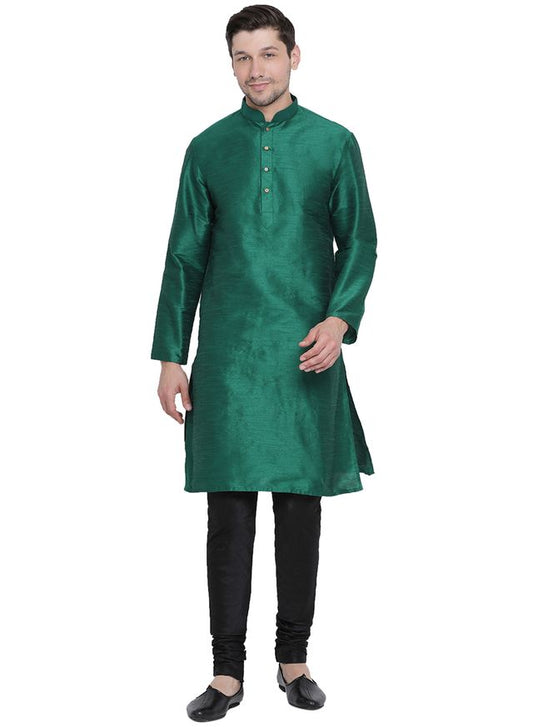 Men's Green Silk Blend Straight Kurta Pyjama Set