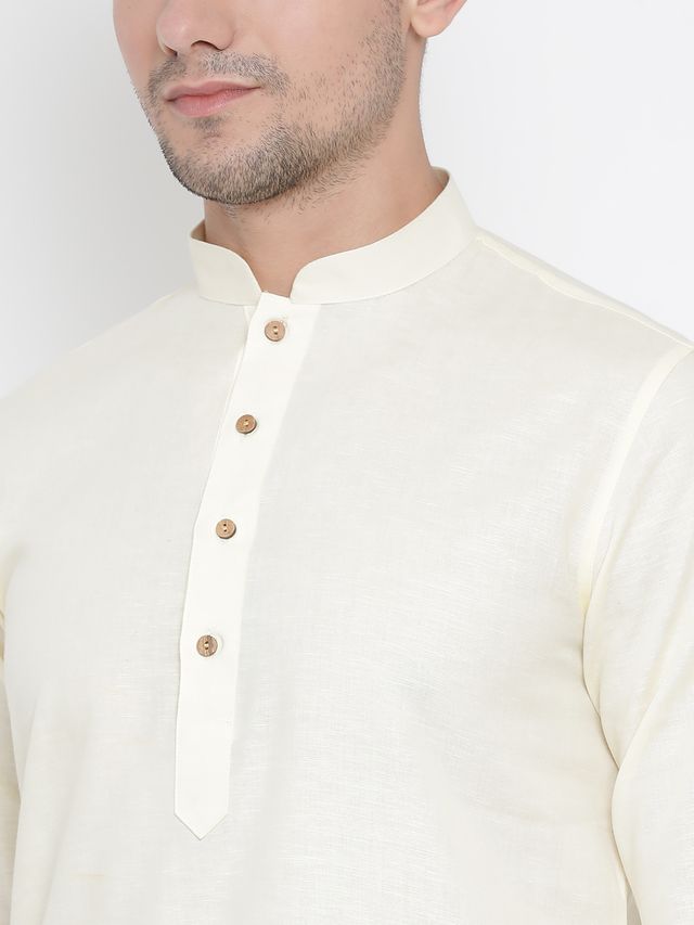 Men's Beige Cotton Linen Straight Kurta Pyjama Set