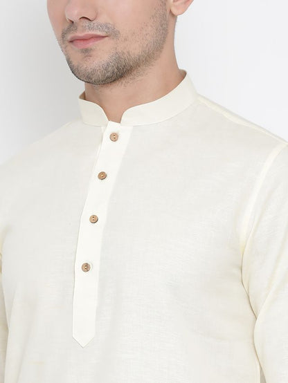 Men's Beige Cotton Linen Straight Kurta Pyjama Set