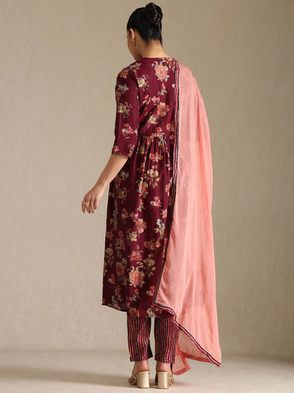 Dhiyona SO Women's Women Printed Beads and Stones Kurta with Trousers & With Dupatta