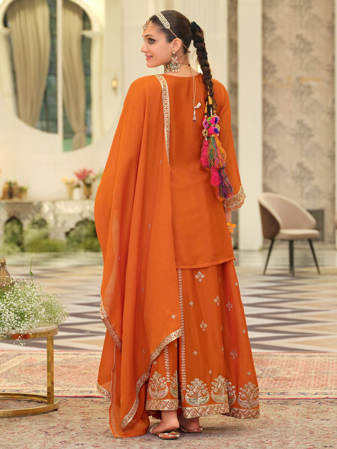 Women Ethnic Motifs Embroidered Long Sleeves Straight Kurta with Skirt & Dupatta