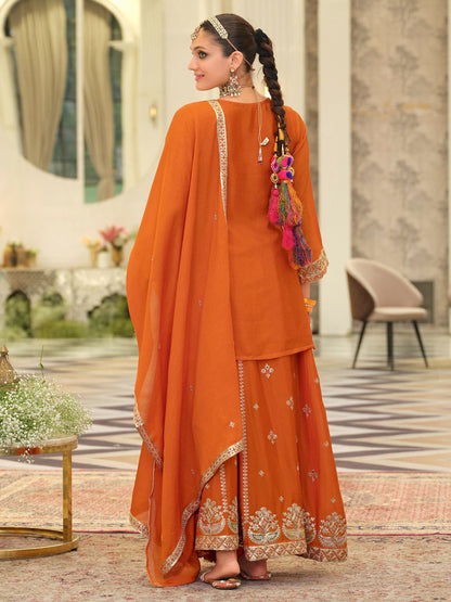 Women Ethnic Motifs Embroidered Long Sleeves Straight Kurta with Skirt & Dupatta