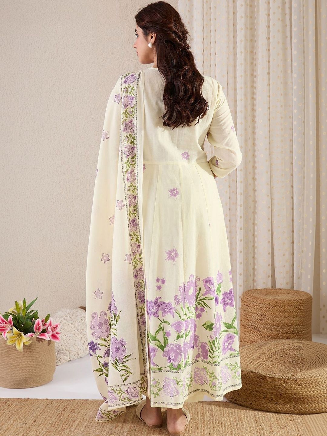 Women Floral Printed Empire Pure Cotton Kurta with Trousers & With Dupatta