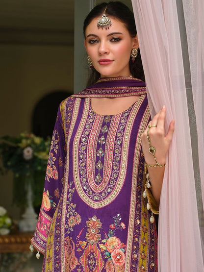 Ethnic Motifs Printed Regular Mirror Work A-Line Kurta With Palazzos & Dupatta