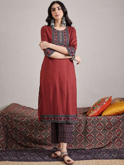 Women Ethnic Motifs Printed Regular Mirror Work Pure Cotton Kurta with Trousers & With Dupatta