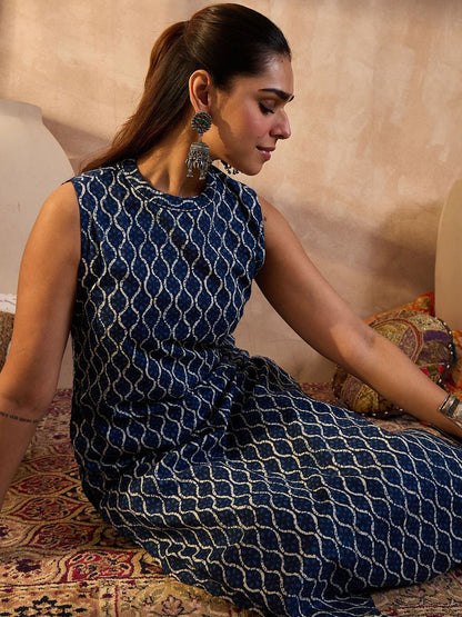 Dhiyona IE Printed Pure Cotton Round Neck Tunic With Trousers Co-Ords