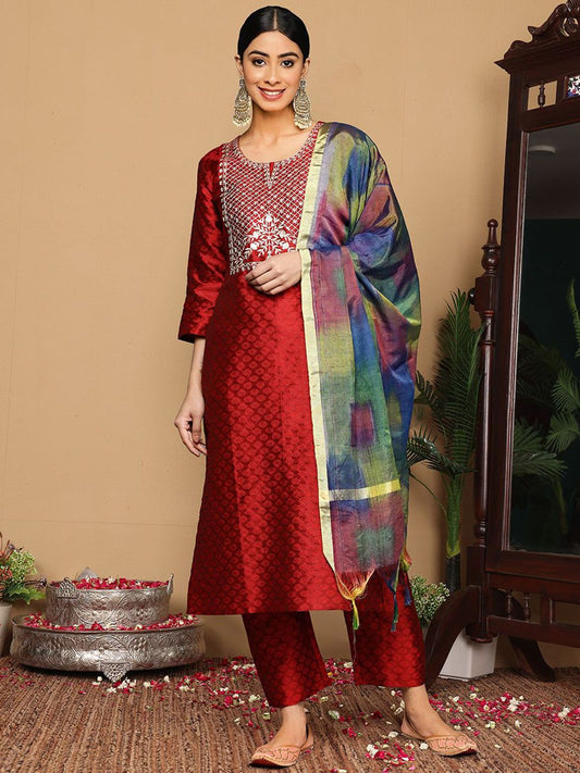 Dhiyona VA Women's Ethnic Motifs Embroidered Regular Gotta Patti Kurta with Trousers & With Dupatta