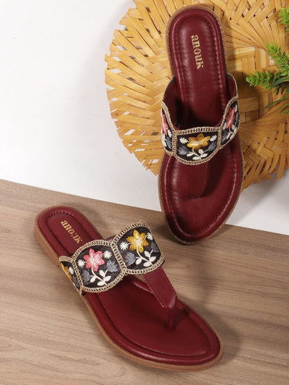 Dhiyona AK Women Embroidered T-Strap Flats