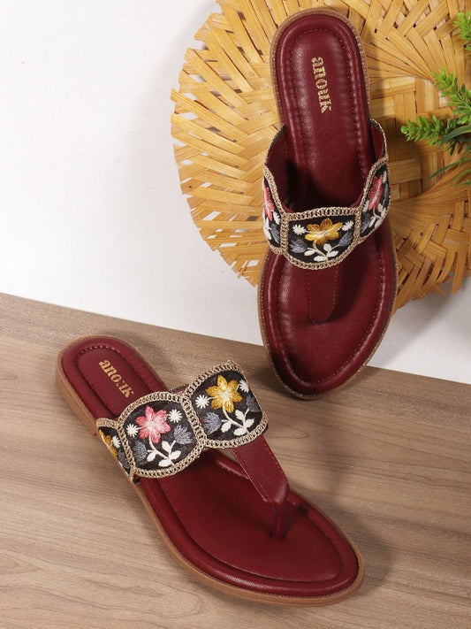 Dhiyona AK Women Embroidered T-Strap Flats