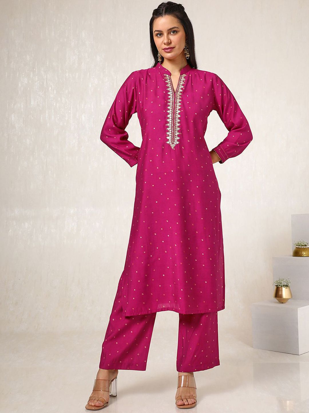 Dhiyona SO Women's Geometric Printed Straight Kurta with Palazzos & Dupatta