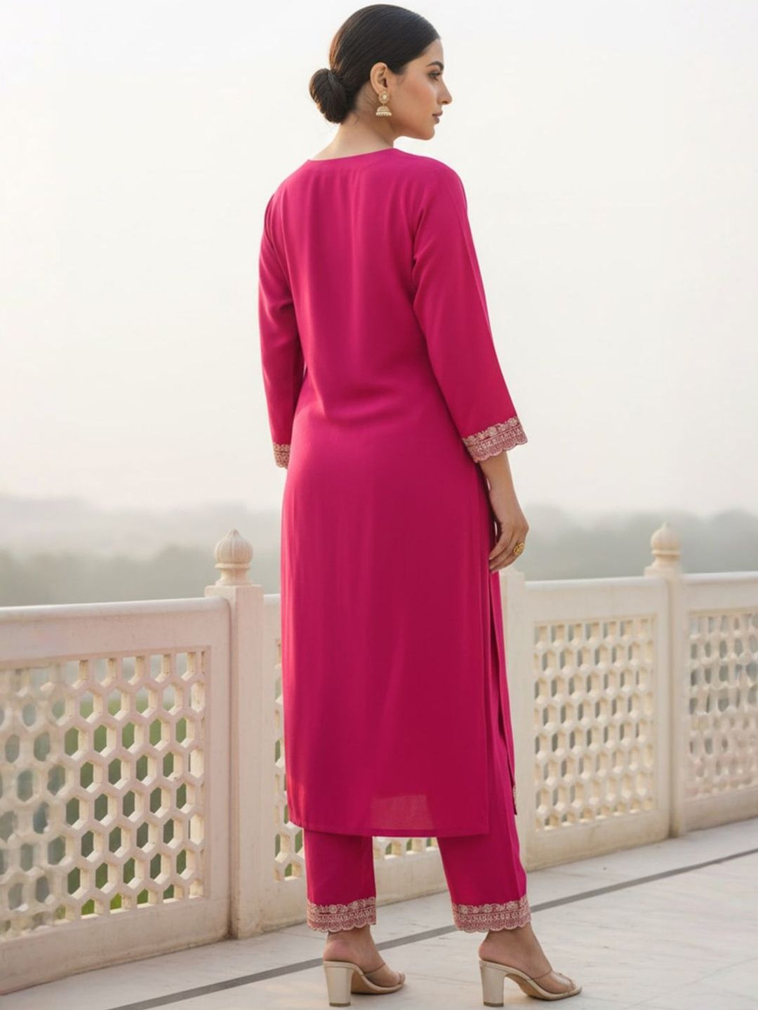Women Ethnic Motifs Embroidered Regular Thread Work Kurta with Trousers