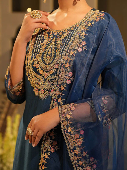Dhiyona IE Women's Women Embroidered Regular Kurta with Trousers & Dupatta