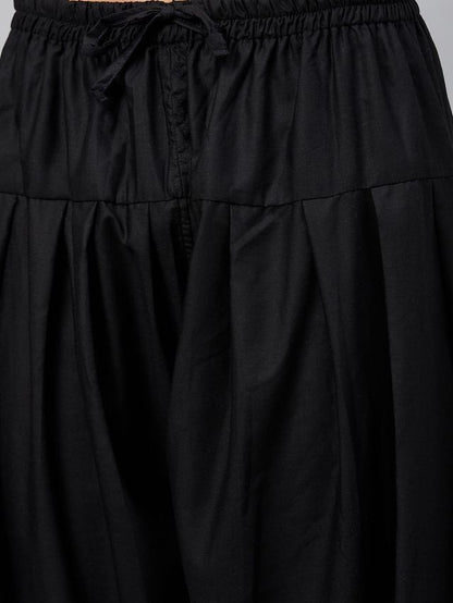 Men's Black Cotton Linen Pathani Pathani Kurta Set
