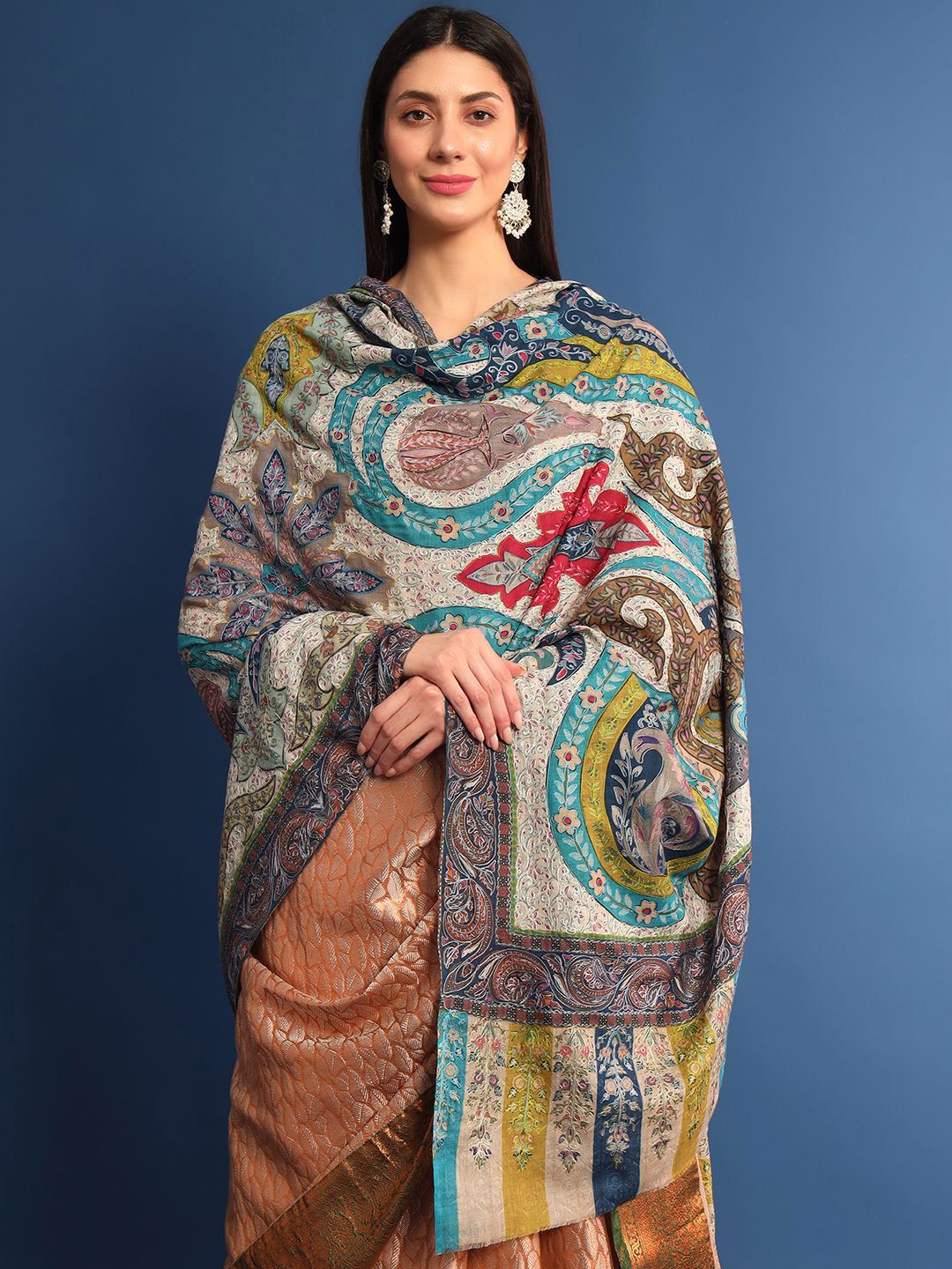 Dhiyona PA Ethnic Motifs Embroidered Woollen Shawl