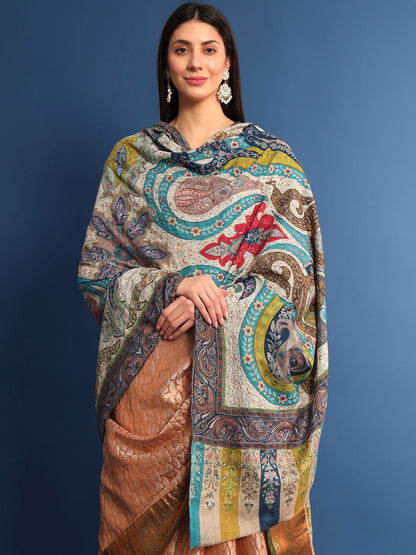 Dhiyona PA Ethnic Motifs Embroidered Woollen Shawl