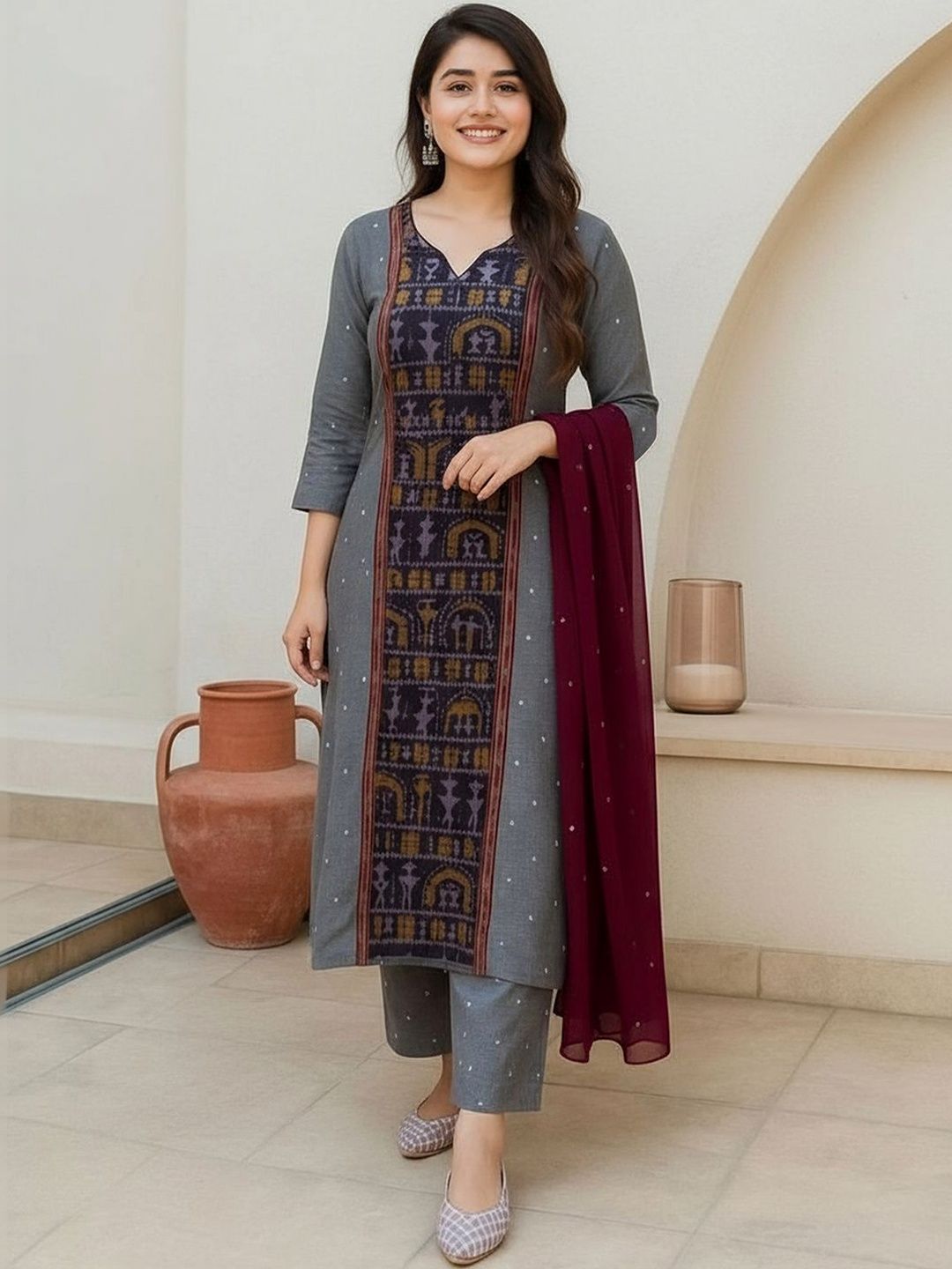 Dhiyona KL Women Ethnic Motifs Printed Regular Kurta with Trousers & With Dupatta