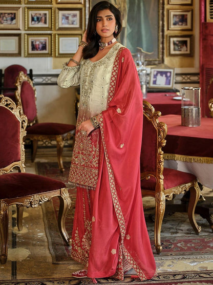 Dhiyona IE Ethnic Motifs Embroidered Round Neck Straight Kurta With Sharara & Dupatta