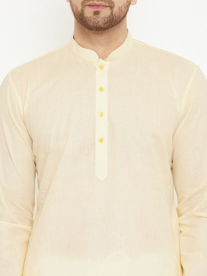 Men's Cream Cotton Straight Kurta Pyjama Set