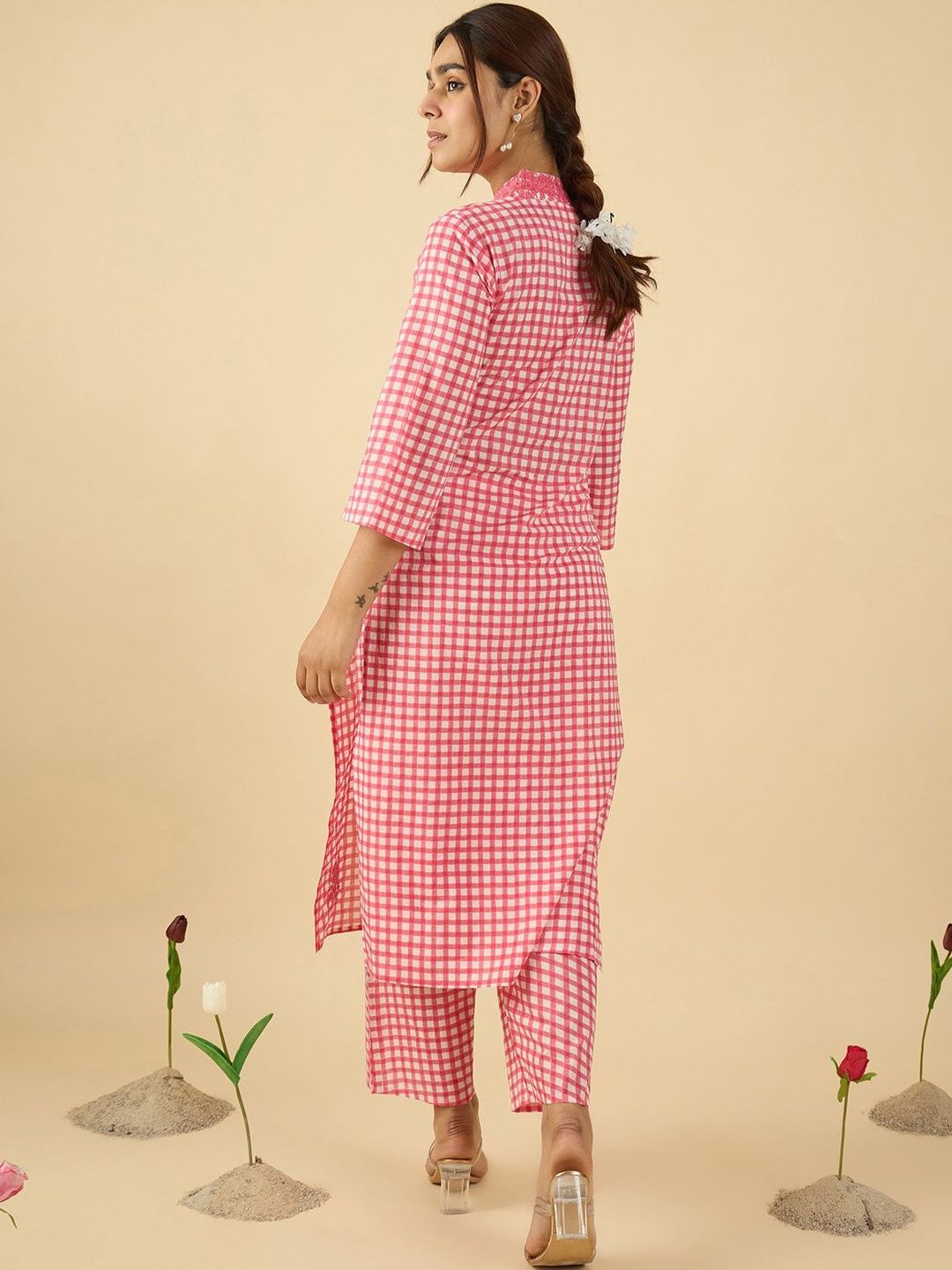 Women Regular Thread Work Pure Cotton Kurta with Trousers